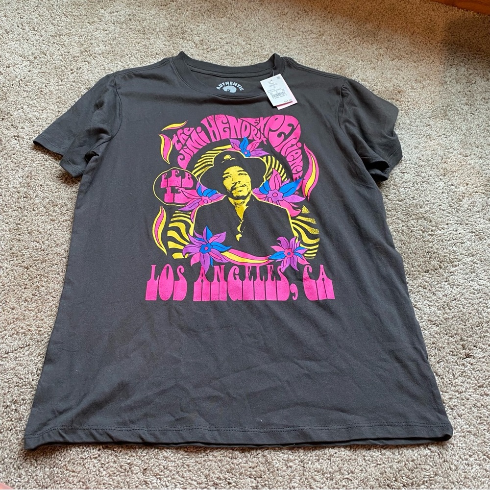 Jimi Hendrix Boyfriend Graphic Band T Shirt Medium NWT Gray Pink